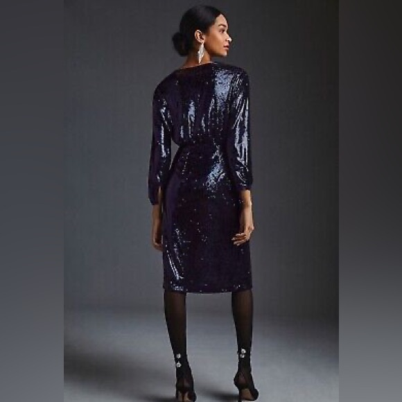 Anthropologie navy twist front sequin dress - Picture 3 of 11